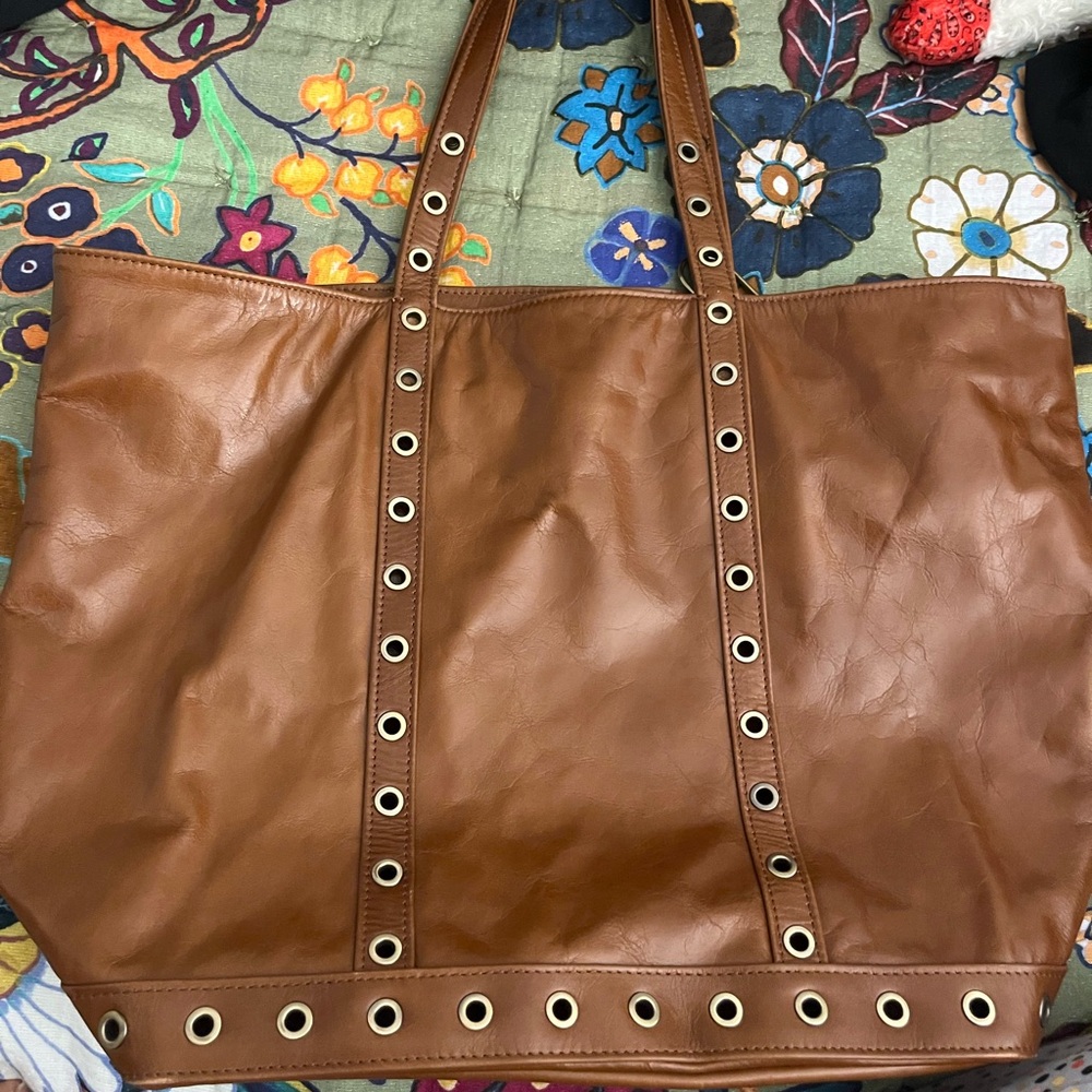 Vanessa Bruno Large Brown Leather Tote Bag with Eyelet Detailing